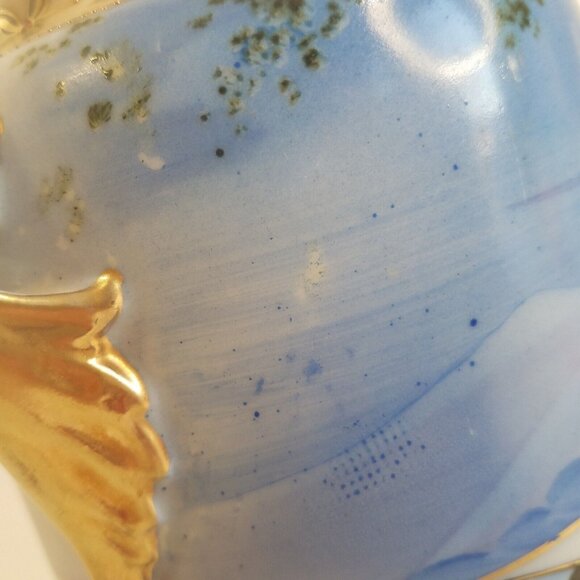 Antique Nippon 8.75" Vase Hand Painted Winter Scene Blue White Gold Tone Handles - Picture 9 of 16